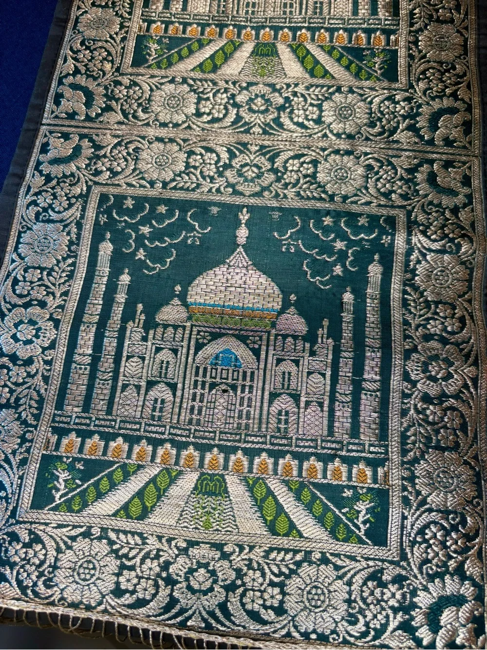 Embroidered Green Mosque Tapestry Wall Hanging - Decorative Home Accent